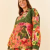 Farm Rio Orange Blooming Garden Sweatshirt