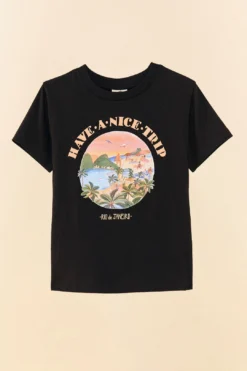 Farm Rio Black Have A Nice Trip Organic Cotton T-Shirt -Outer Aura 306709 06