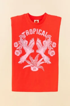 Farm Rio Red Tropical Organic Cotton T-Shirt -Outer Aura 306713 06