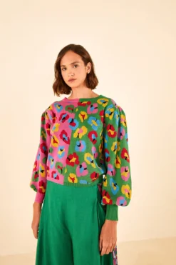 Farm Rio Mixed Fun Leopards Sweater
