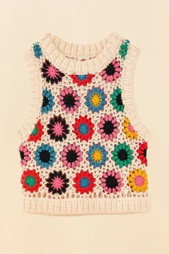 Farm Rio Multi Circles Crochet Vest -Outer Aura 306752 06