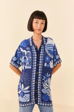Farm Rio Blue Rio Tiles Lenzing™ Ecovero™ Viscose Knit Shirt