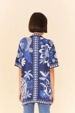 Farm Rio Blue Rio Tiles Lenzing™ Ecovero™ Viscose Knit Shirt -Outer Aura 306912 03