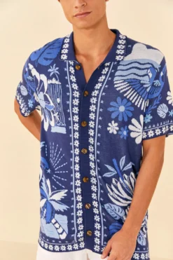 Farm Rio Blue Rio Tiles Lenzing™ Ecovero™ Viscose Knit Shirt -Outer Aura 306912 05