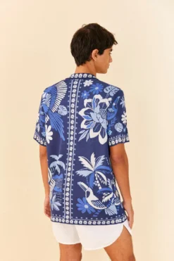 Farm Rio Blue Rio Tiles Lenzing™ Ecovero™ Viscose Knit Shirt -Outer Aura 306912 06