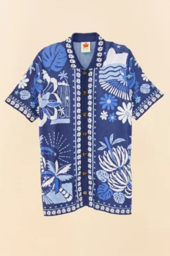 Farm Rio Blue Rio Tiles Lenzing™ Ecovero™ Viscose Knit Shirt -Outer Aura 306912 08