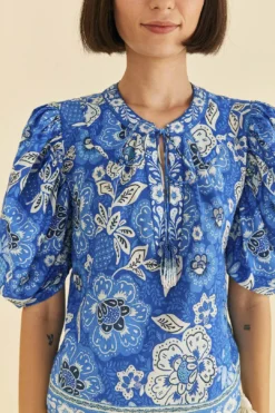 Farm Rio Blue Full Of Flowers Blouse -Outer Aura 306916 03