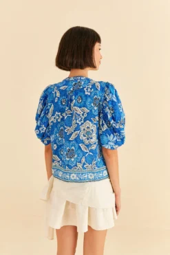 Farm Rio Blue Full Of Flowers Blouse -Outer Aura 306916 04