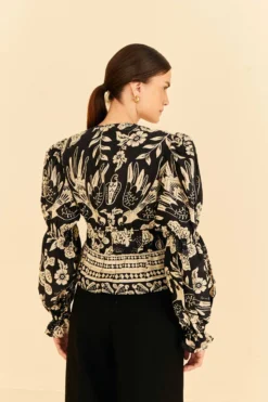 Farm Rio Black Graphic Floral Blouse -Outer Aura 308197 04 scaled