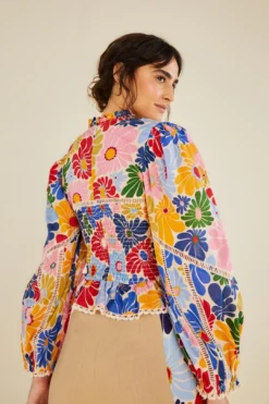 Farm Rio Sand Sunny Daisies Blouse -Outer Aura 309082 05
