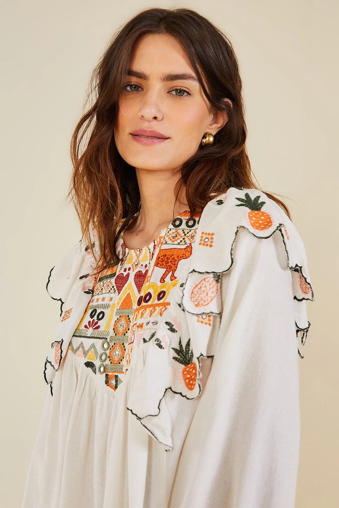 Farm Rio White Embroidered Fall Leaf Blouse 3 Farm Rio White Embroidered Fall Leaf Blouse - Image 3