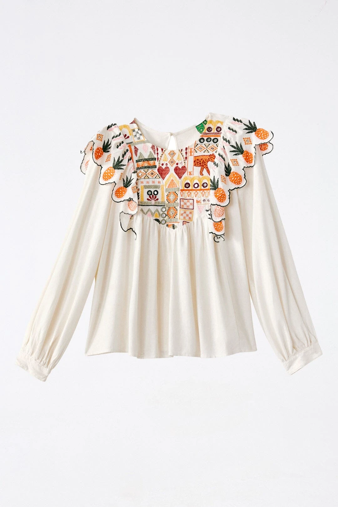 Farm Rio White Embroidered Fall Leaf Blouse 6 Farm Rio White Embroidered Fall Leaf Blouse - Image 6