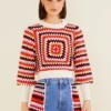 Farm Rio Multicolor Crochet Sweater