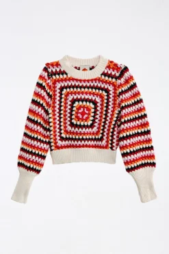 Farm Rio Multicolor Crochet Sweater -Outer Aura 309106 05