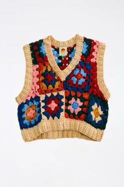 Farm Rio Multicolor Patchwork Crochet Vest -Outer Aura 309108 05