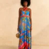 Farm Rio Blue Painted Birds Maxi Dress