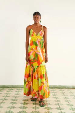 Farm Rio Red Neon Floral Maxi Dress -Outer Aura 309157 03