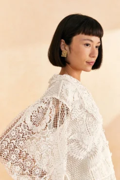 Farm Rio Off-White Guipure Collar Blouse -Outer Aura 309240 03