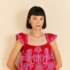 Farm Rio Red Palm Tree Richelieu Blouse