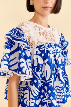 Farm Rio Navy Blue Jungle Scarf Blouse -Outer Aura 309249 03