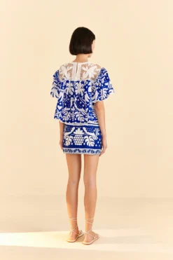 Farm Rio Navy Blue Jungle Scarf Blouse -Outer Aura 309249 04