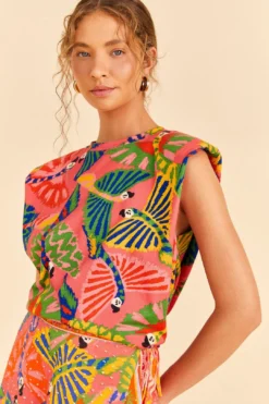 Farm Rio Coral Graphic Macaws Organic Cotton T-Shirt 8 Farm Rio Coral Graphic Macaws Organic Cotton T-Shirt -Outer Aura 309282 03