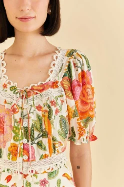 Farm Rio Off-White Macaw Bloom Blouse -Outer Aura 309414 03