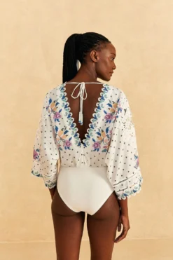 Farm Rio Off-White Romantic Bandanas Bodysuit -Outer Aura 309428 03