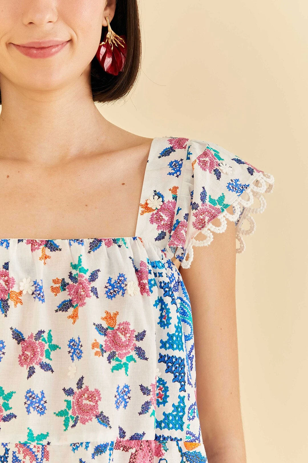 Farm Rio Off-White Romantic Bandanas Blouse 3 Farm Rio Off-White Romantic Bandanas Blouse - Image 3