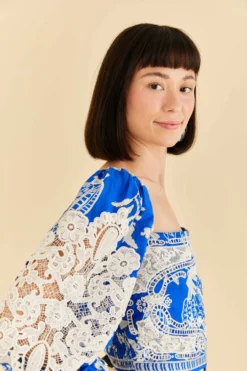 Farm Rio Blue Lace Banana Blouse -Outer Aura 309445 03 scaled