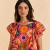 Farm Rio Coral Summer Sun Blouse