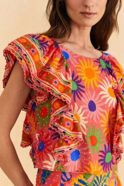 Farm Rio Coral Summer Sun Blouse -Outer Aura 309447 03
