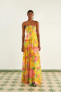 Farm Rio Yellow Macaw Bloom Maxi Dress