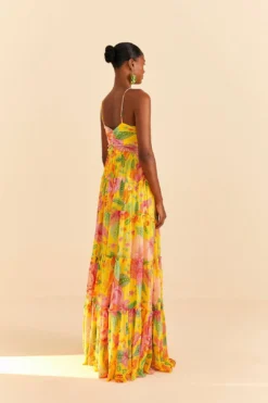 Farm Rio Yellow Macaw Bloom Maxi Dress -Outer Aura 309490 04