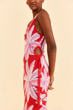 Farm Rio Red Coconut Tree Knit Dress -Outer Aura 309527 03