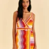 Farm Rio Multi Stripes Crochet Dress