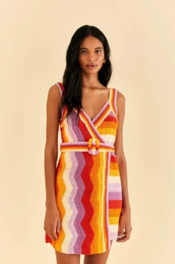 Farm Rio Multi Stripes Crochet Dress