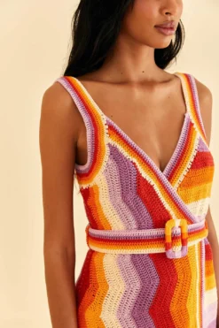 Farm Rio Multi Stripes Crochet Dress -Outer Aura 309551 03