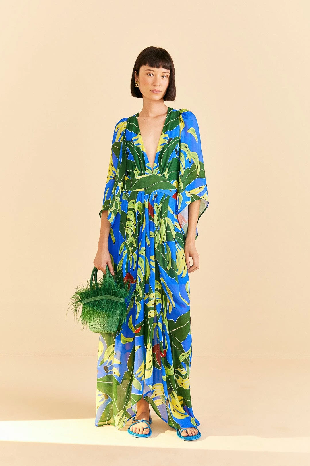 Farm Rio Blue Banana Leaves Maxi Dress 1 Farm Rio Blue Banana Leaves Maxi Dress