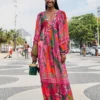 Farm Rio Pink Cool Leopards Maxi Dress
