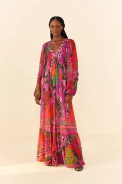 Farm Rio Pink Cool Leopards Maxi Dress -Outer Aura 311370 04