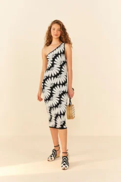 Farm Rio Black Copacabana Knit One Shoulder Dress