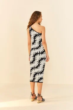 Farm Rio Black Copacabana Knit One Shoulder Dress -Outer Aura 311549 03