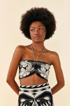 Farm Rio Black Macaw Elegance Knit Top