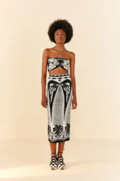 Farm Rio Black Macaw Elegance Knit Skirt