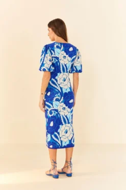 Farm Rio Blue Tropical Groove Knit Midi Dress -Outer Aura 311574 03