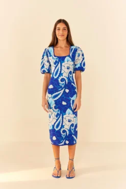 Farm Rio Blue Tropical Groove Knit Midi Dress -Outer Aura 311574 04