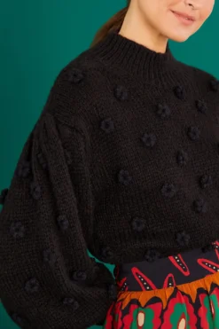 Farm Rio Black Handmade Flowers Sweater -Outer Aura 311882 04