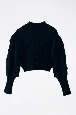 Farm Rio Black Handmade Flowers Sweater -Outer Aura 311882 05
