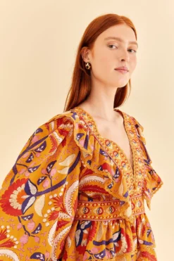 Farm Rio Yellow Palms Party Ruffle Blouse -Outer Aura 312021 03